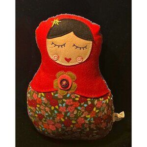 Natural Life Be Happy Plush Nesting Doll Pillow Floral & Corduroy Details